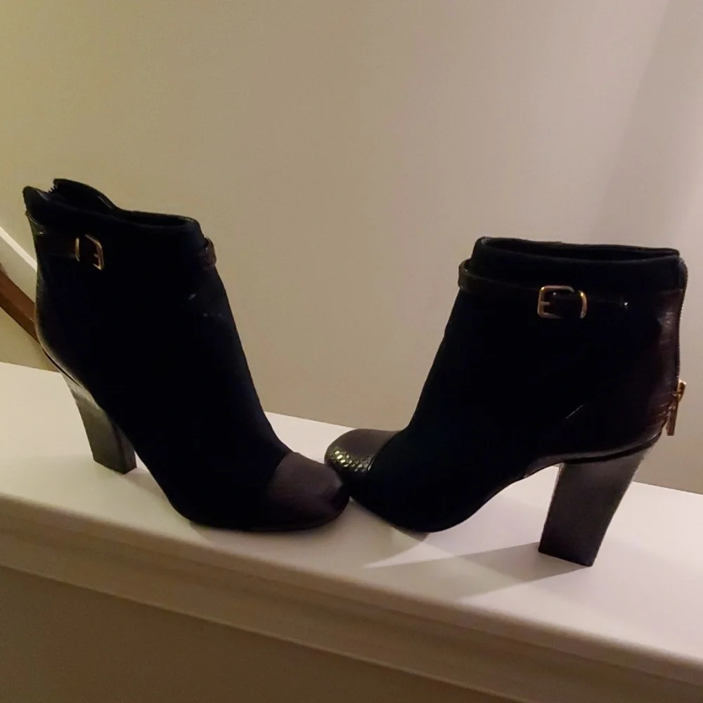 Tory Burch Black Suede & Snake-Embossed Ankle Booties